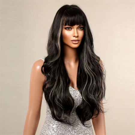 Peruca C1402 Bruneta Cu Breton Si Suvite Blonde [3]