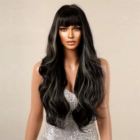Peruca C1402 Bruneta Cu Breton Si Suvite Blonde [1]