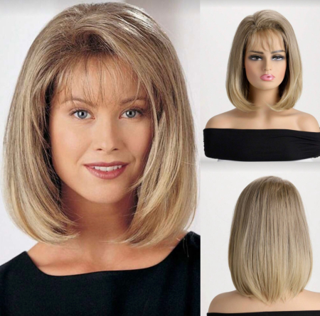 PERUCI CU PAR SCURT - Peruca C1746 Blonda Cenusie Cu Volum Filata Stil Bob