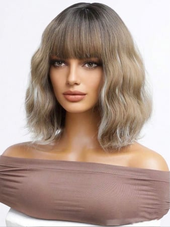 Peruca C1463 Satena Ombre Gri Cenusie Bob Creata Cu Breton si Suvite Blonde [2]