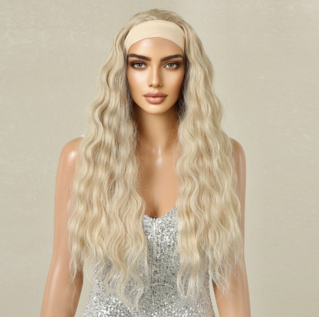 Peruca C1476 Blonda Ondulata Creata Cu Bentita - blond deschis cu suvite [1]