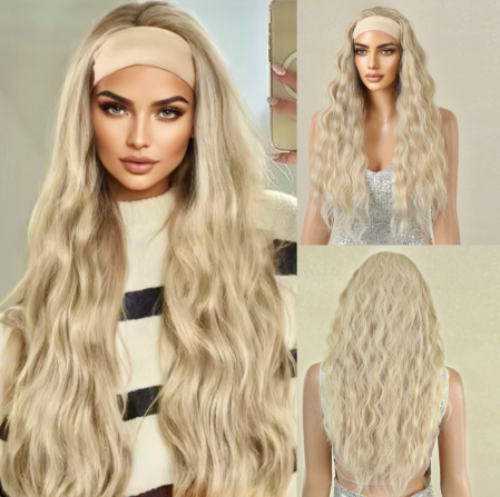 PERUCI - Peruca C1476 Blonda Ondulata Creata Cu Bentita - blond deschis cu suvite