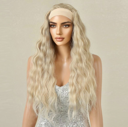 Peruca C1476 Blonda Ondulata Creata Cu Bentita - blond deschis cu suvite [3]