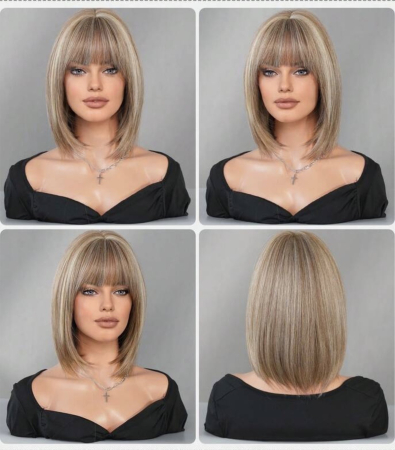 Peruca C1479 Blonda Cenusie Bob Cu Suvite Platinate [5]