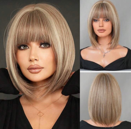 PERUCI CU PAR SCURT - Peruca C1479 Blonda Cenusie Bob Cu Suvite Platinate