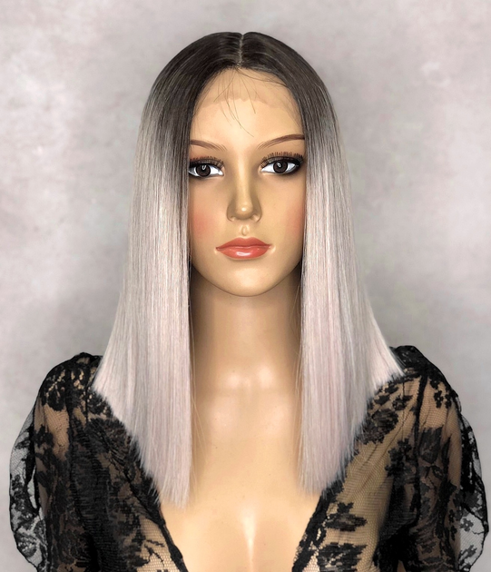 PERUCI - Peruca C150 FRONT LACE Blonda Ombre Blond platinat Gri Bob