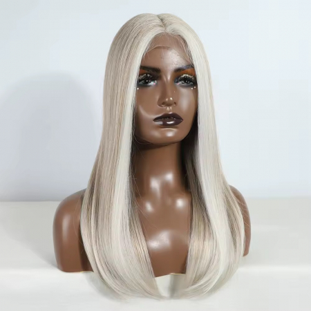 Peruca C1557 FRONT LACE Blonda Gri Satena Blond Platinat cu Suvite Frontale + Baby Hair (dantela la baza) [2]