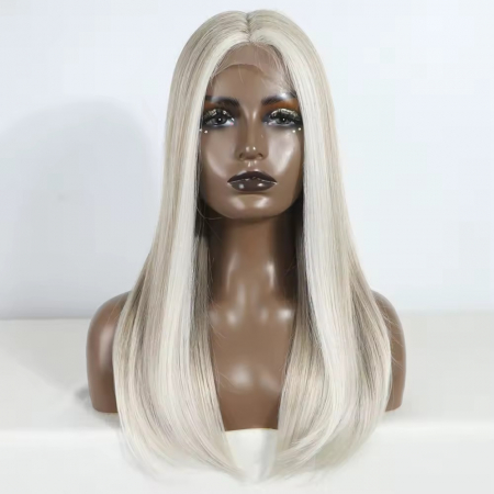 Peruca C1557 FRONT LACE Blonda Gri Satena Blond Platinat cu Suvite Frontale + Baby Hair (dantela la baza) [1]