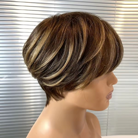 PERUCI PAR NATURAL 100% - Peruca C1633 PAR NATURAL 100% Satena Scurta Castanie Cu Suvite Blonde