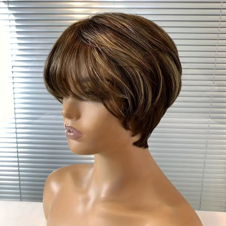Peruca C1633 PAR NATURAL 100% Satena Scurta Castanie Cu Suvite Blonde [1]