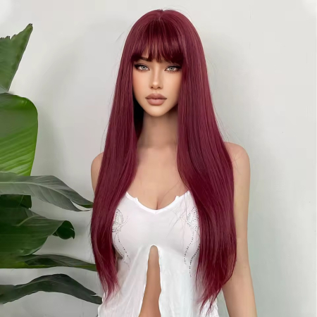 Peruca C1709 Roscata Cu Breton si Par Drept Roscat Visina [2]