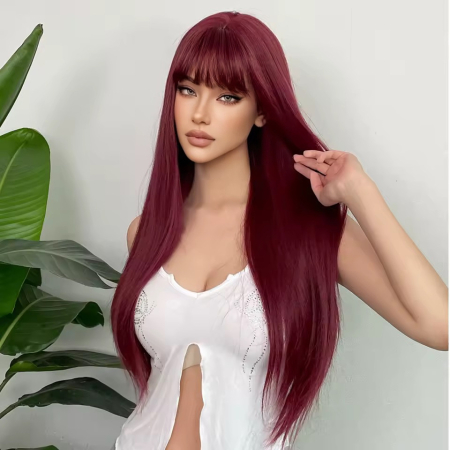 Peruca C1709 Roscata Cu Breton si Par Drept Roscat Visina [1]