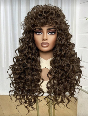 Peruca C1711 Afro Satena Castanie Creata Cu Breton Si Extra Volum [1]