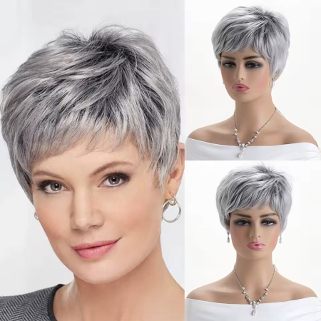 PERUCI - Peruca C1712 Gri Grizonata Cu Breton Baza Inchisa