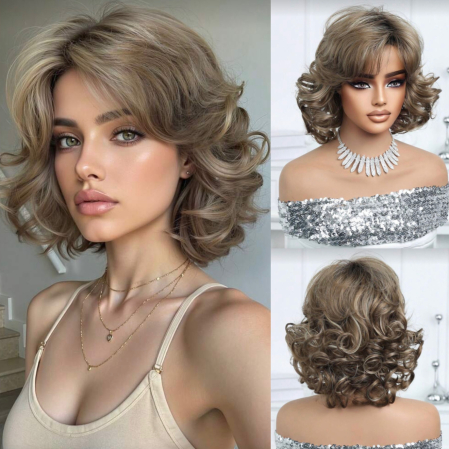 PERUCI CU PAR SCURT - Peruca C1715 Satena Cu Suvite Blonde Ondulata Bucle Volum