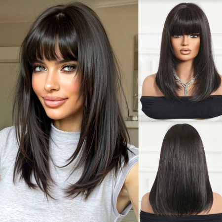 PERUCI CU PAR SCURT - Peruca C1719 Satena Cu Breton Par Filat - Saten Foarte Inchis