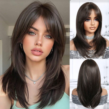 PERUCI CU PAR MEDIU - Peruca C1727 Satena Cu Breton Lung Maro Filata