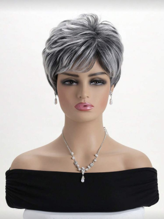 Peruca C1730 Gri Grizonata Cu Breton Si Suvite Gri [1]