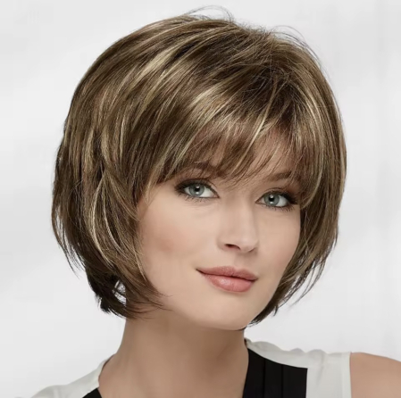 PERUCI CU PAR SCURT - Peruca C1744 Blonda Cenusie Cu Breton Si Suvite Blonde Filata