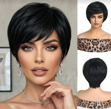 PERUCI CU PAR SCURT - Peruca C1751 Bruneta Neagra Scurta Cu Breton