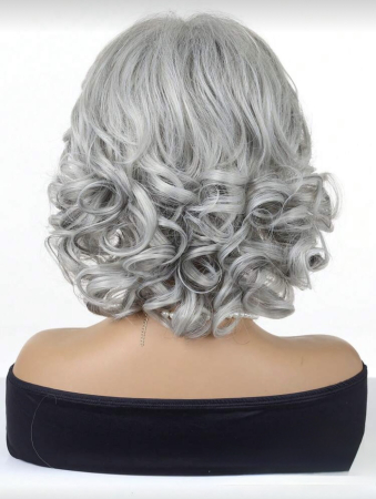 Peruca C1757 Gri Grizonata Cu Breton Si Suvite Blonde Ombre Ondulata [4]