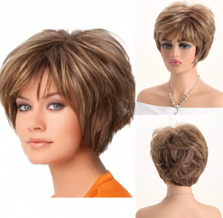 PERUCI CU PAR SCURT - Peruca C1762 Satena Cu Suvite Blonde - saten deschis