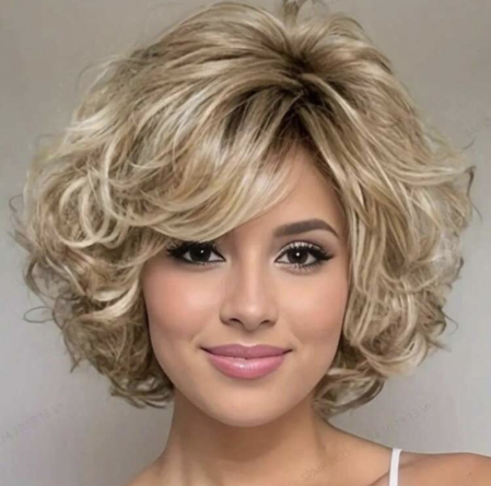 PERUCI CU PAR SCURT - Peruca C1771 Blonda Cu Breton Ondulata Cu Suvite Blonde - blond cenusiu
