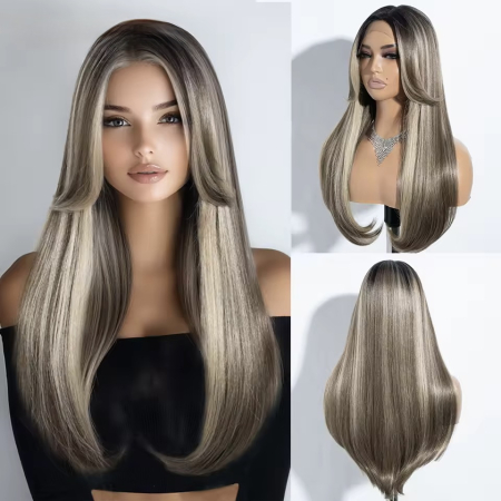 PERUCI - Peruca C212 FRONT LACE Breton Blonda Ombre Blond Cenusiu Gri Suvite Satena