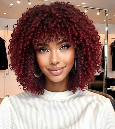 PERUCI - Peruca C218 Roscata Visina Afro Cu Breton Par Cret Volum