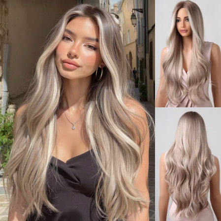 PERUCI CU PAR LUNG - Peruca C316 Blonda Gri Blond Platinat Cu Suvite