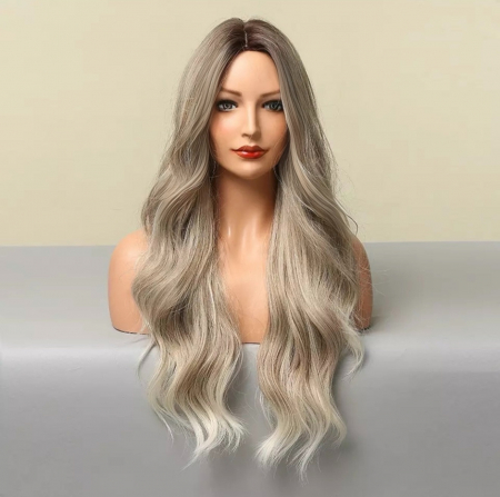 Peruca C57 Blonda Ombre Silver Gri Platinata cu Par Ondulat si Suvite [1]