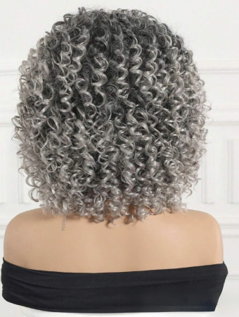 Peruca C60 Blonda Gri Afro cu Breton Par Cret [5]