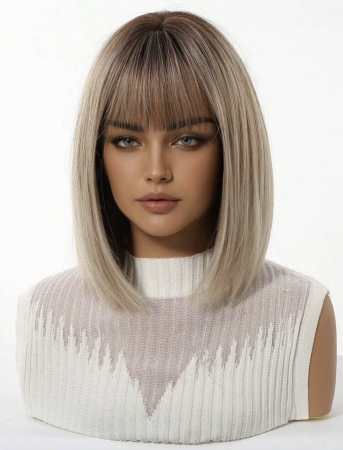 Peruca C77 Blonda Breton Bob Ombre Scurta Blond Cenusiu [3]