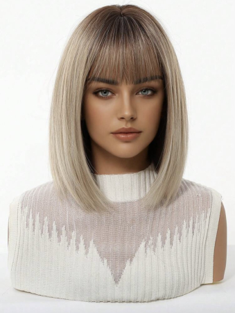 Peruca C77 Blonda Breton Bob Ombre Scurta Blond Cenusiu [4]
