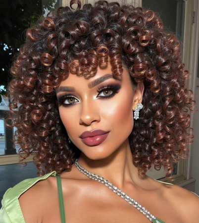 PERUCI - Peruca C97 Bruneta Afro cu Breton si Suvite
