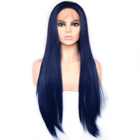 Peruca C158 FRONT LACE Albastra Cu Par Drept [1]