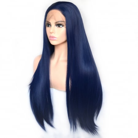 Peruca C158 FRONT LACE Albastra Cu Par Drept [6]
