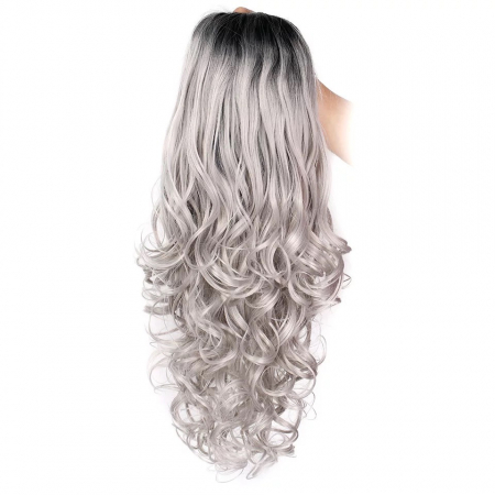 Peruca C260 FRONT LACE Blonda Baza Bruneta Gri Platinata Par Ondulat Volum [4]