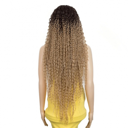 Peruca C888 FRONT LACE Blonda Baza Satena Ombre Blond Cenusiu Afro Creata Cu Volum [4]