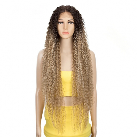 Peruca C888 FRONT LACE Blonda Baza Satena Ombre Blond Cenusiu Afro Creata Cu Volum [1]