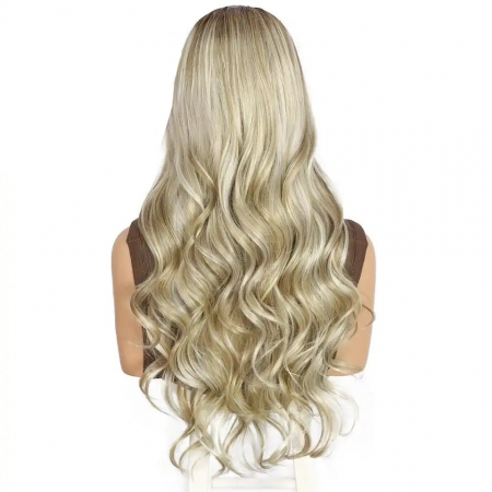 Peruca C938 FRONT LACE Blonda Baza Saten Deschis cu Suvite Blond Platinat [1]
