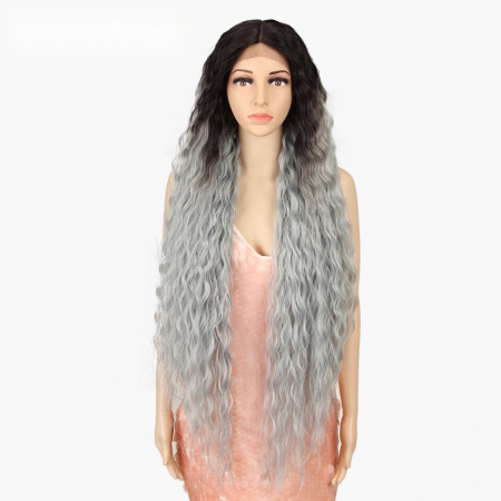 PERUCI - Peruca C72 FRONT LACE Blonda Gri Baza Bruneta cu Par Cret