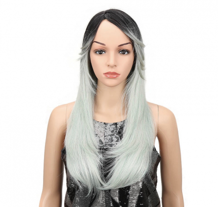 PERUCI - Peruca C151 Blonda Breton Lung Ombre Gri Blond Platinat Baza Bruneta