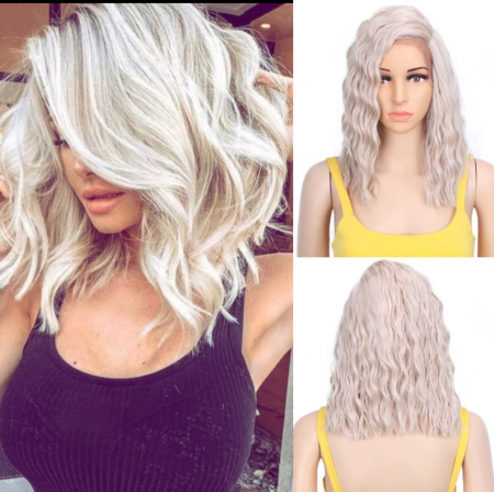PERUCI - Peruca C177 FRONT LACE Gri Blond Platinat Ondulata