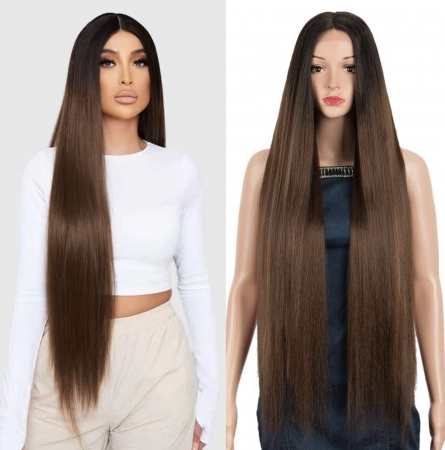 PERUCI CU PAR LUNG - Peruca C344 FRONT LACE Satena Ombre Castanie