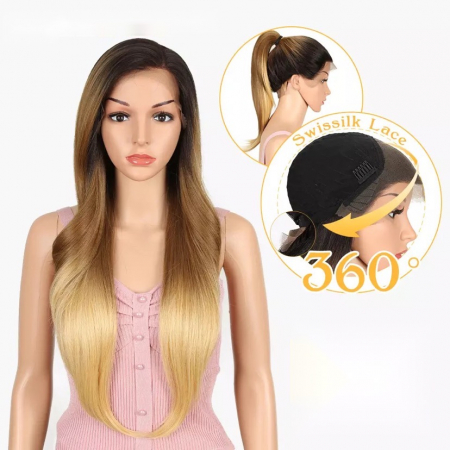 Peruca C66 FRONT LACE Satena Ombre Blonda Cu Suvite [4]