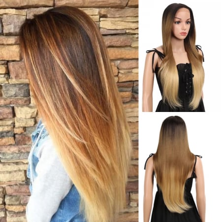 PERUCI FRONT LACE (DANTELA) - Peruca C66 FRONT LACE Satena Ombre Blonda Cu Suvite