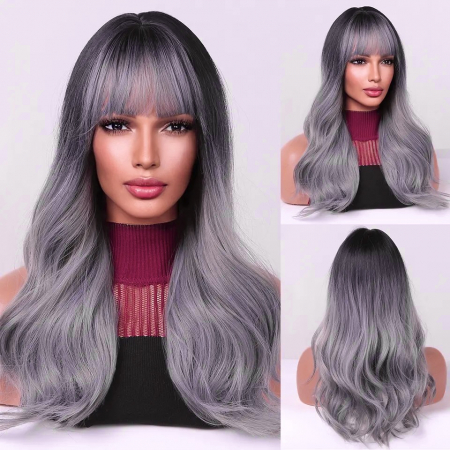 Peruca C259 Gri Ombre Baza Bruneta cu Breton [4]