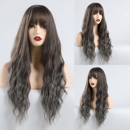 Peruca C185 Gri Silver Cu Breton Si Varfuri Blonde Creata [1]