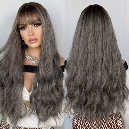 Peruca C185 Gri Silver Cu Breton Si Varfuri Blonde Creata [0]